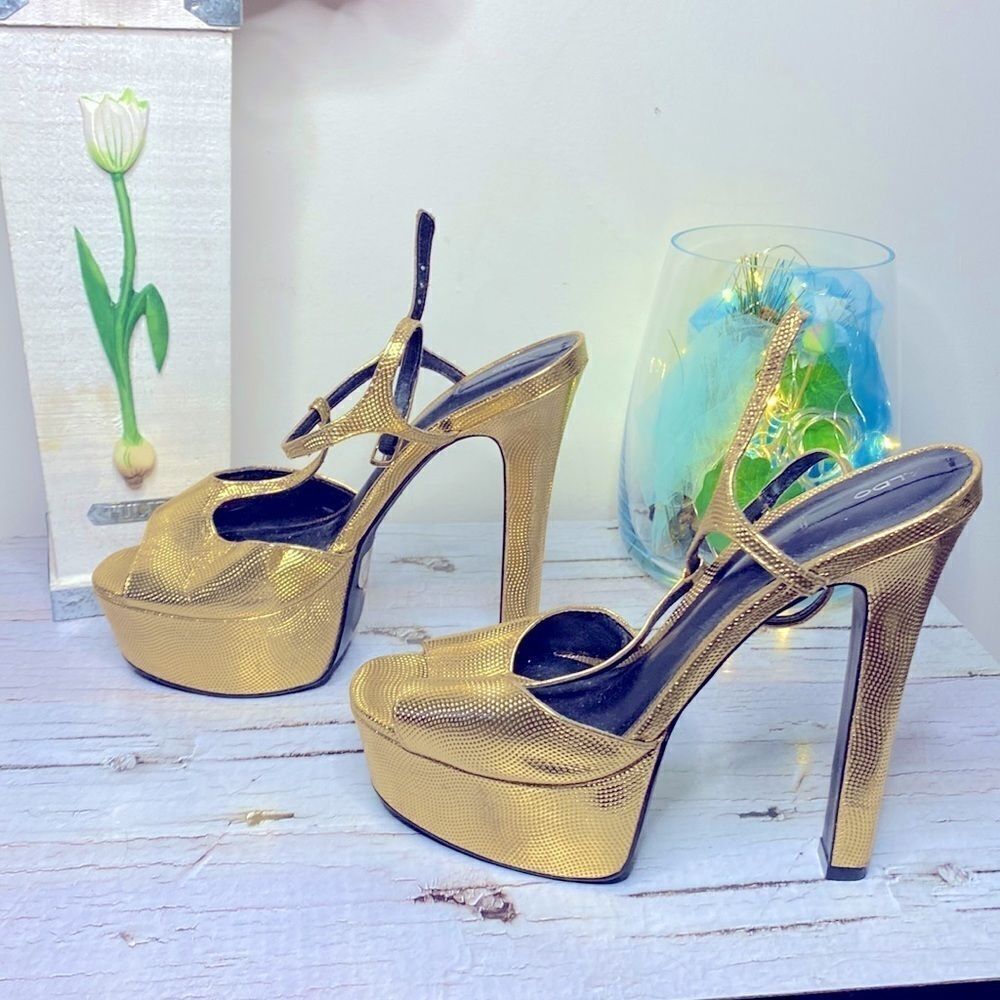 🌷ALDO🌷 GORGEOUS Gold Platform Stiletto Heels NWOT - Picture 10 of 11